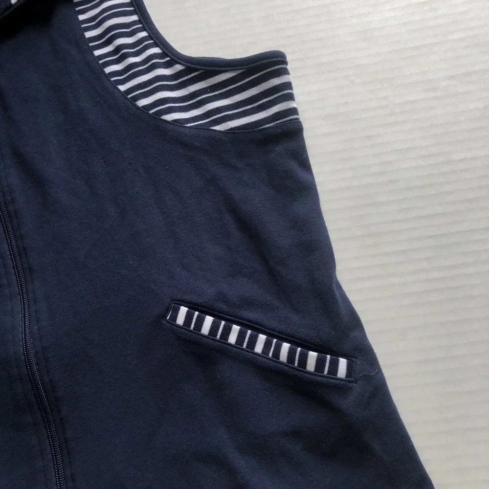 Breckenridge Blue White Stripe Zip Front Vest Plus Size 1X A463
